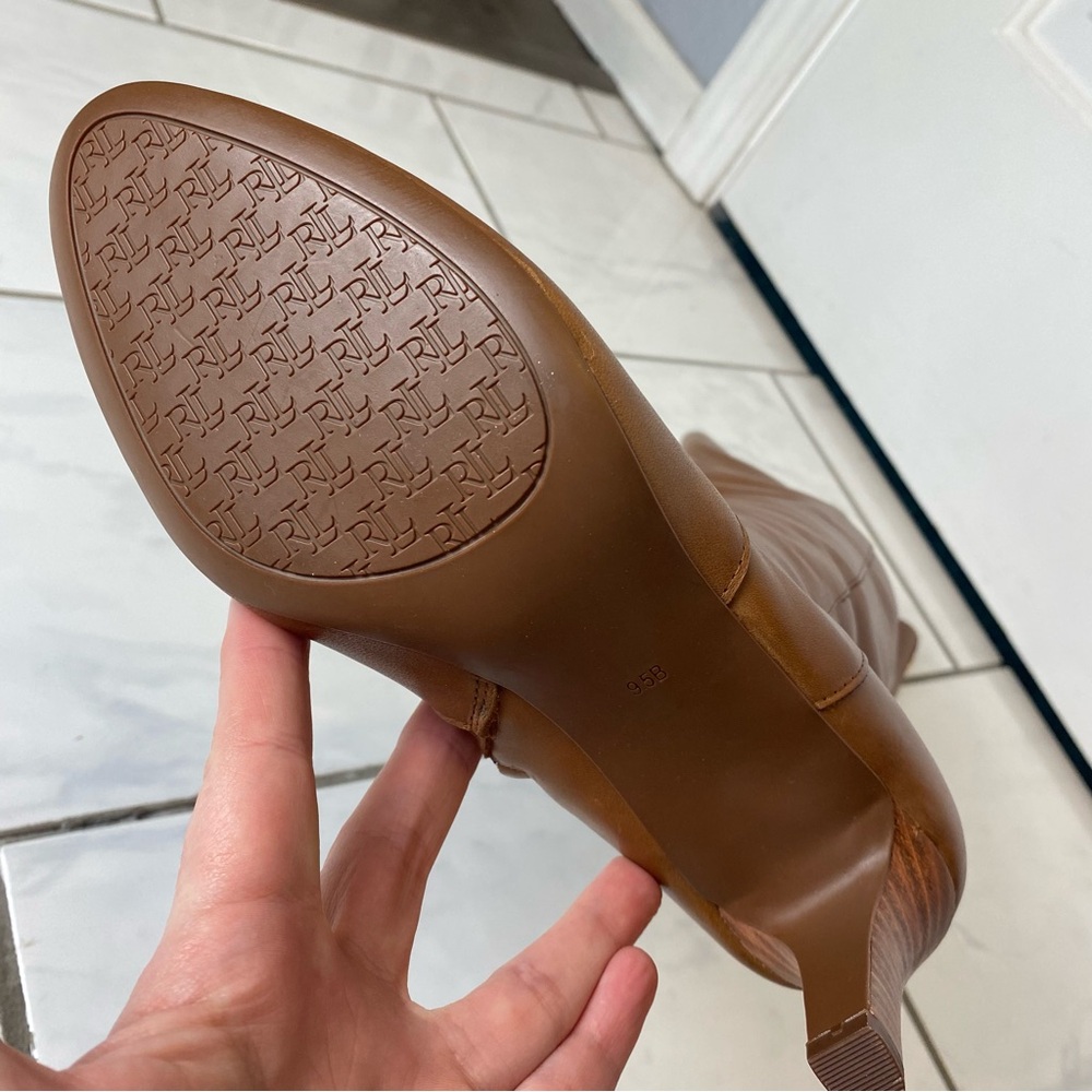 Ralph Lauren caelynn tall knee high caramel leather boots short heel 9.5 NEW - Picture 13 of 13